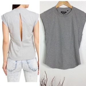 ISABEL MARANT Gray Cotton Yelena Cap-sleeve Tee with Keyhole Back Size M